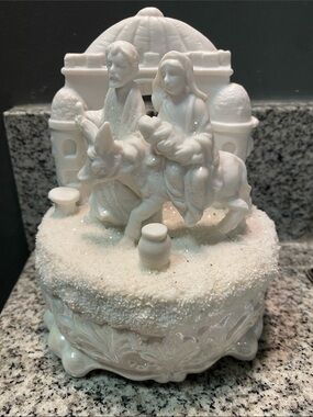White Ceramic Nativity Music Box Figurine